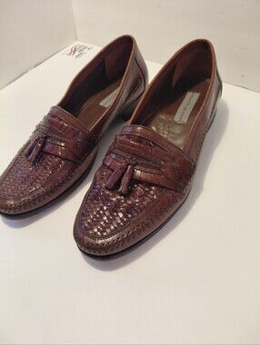 Stacy Adams Brown Woven Leather Tassel Loafers
